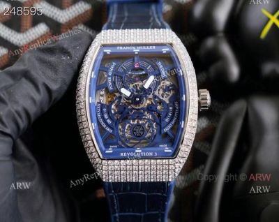 Replica Blue Franck Muller V45 Diamond Watch Franck Muller Revolution 3 Skeleton Watch